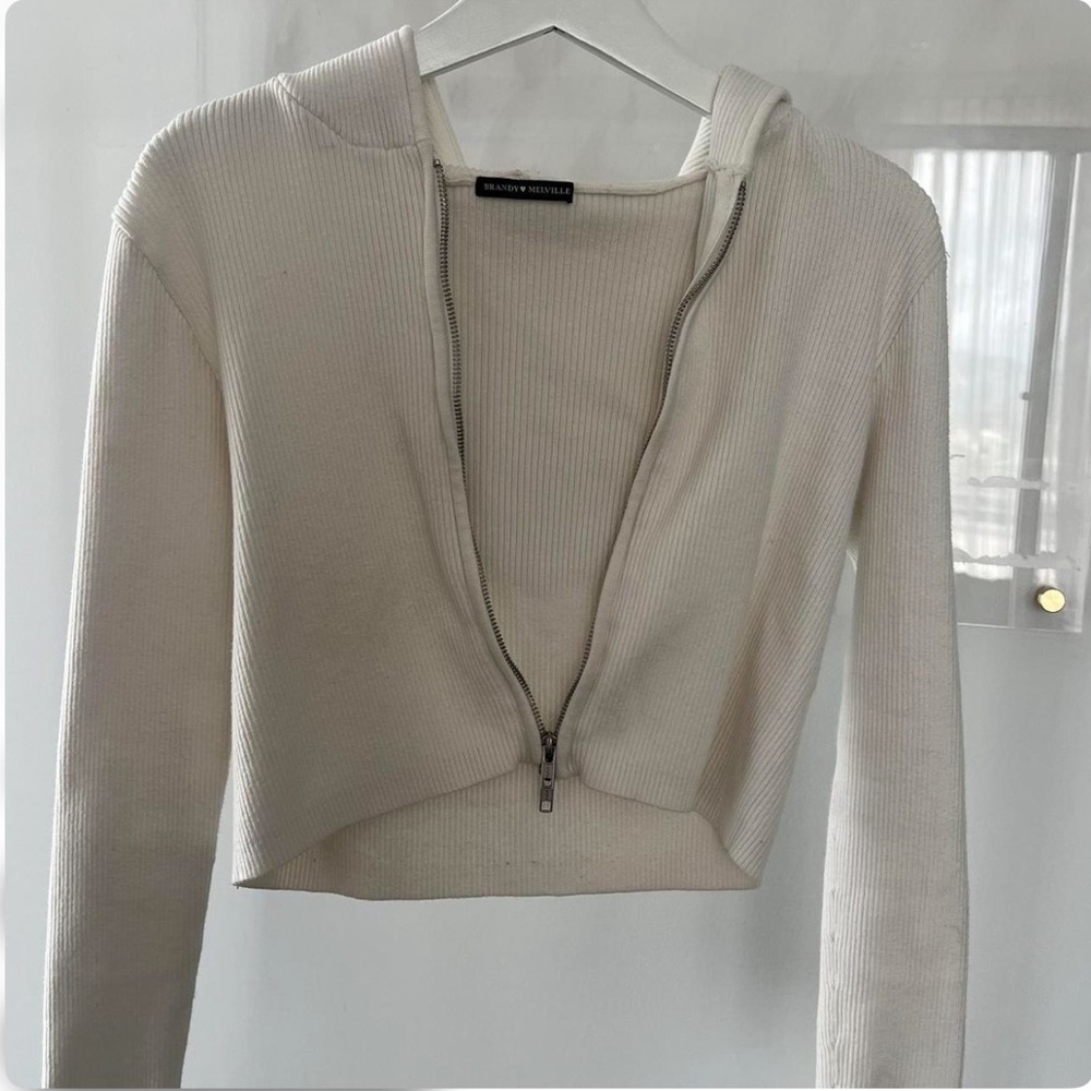 Brandy Melville White Hooded Cardigan